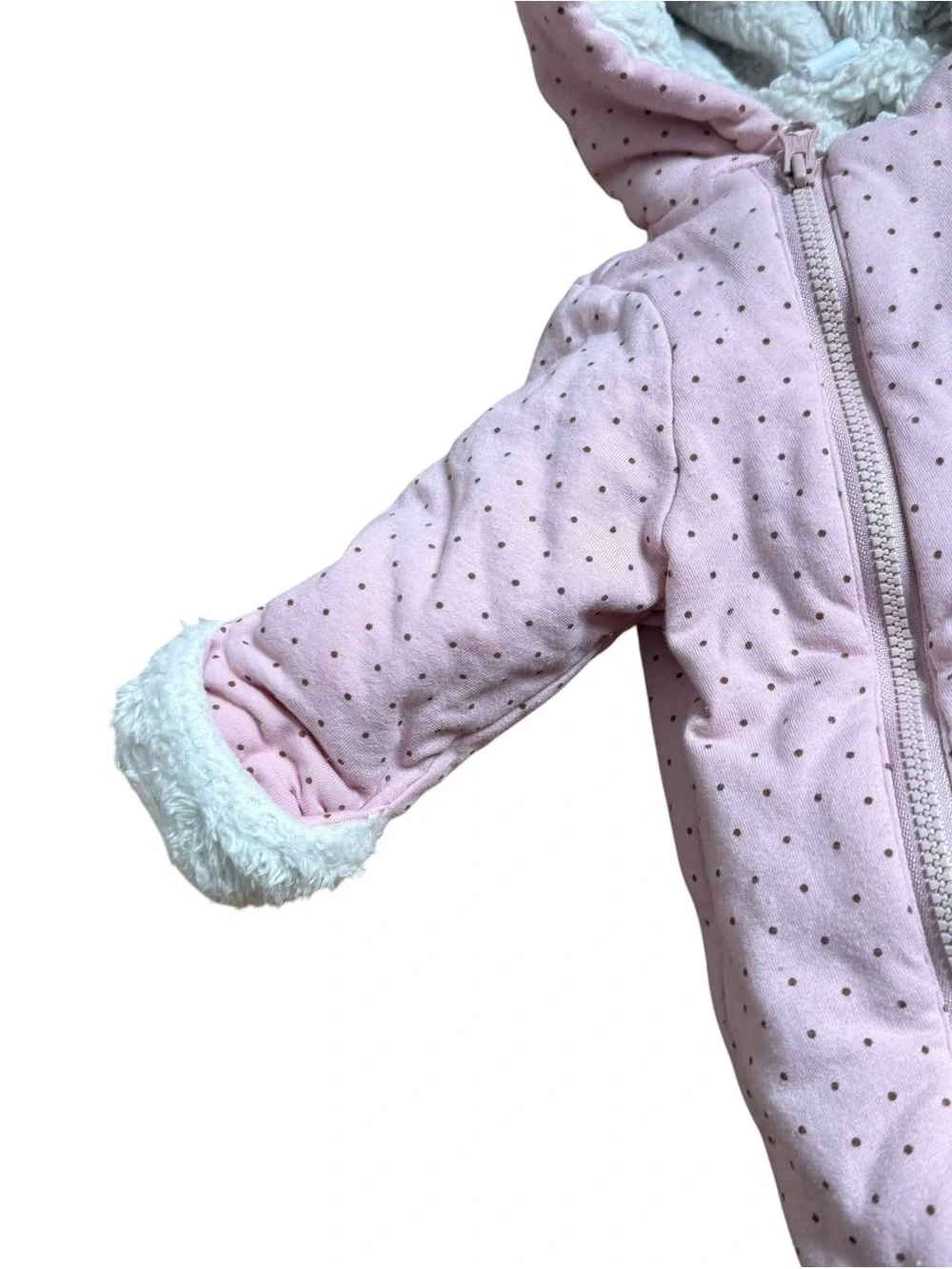 Baby Gap Double Zip Sherpa Fleece Lined One Piece Size 0-3 Months Pink Polka Dot